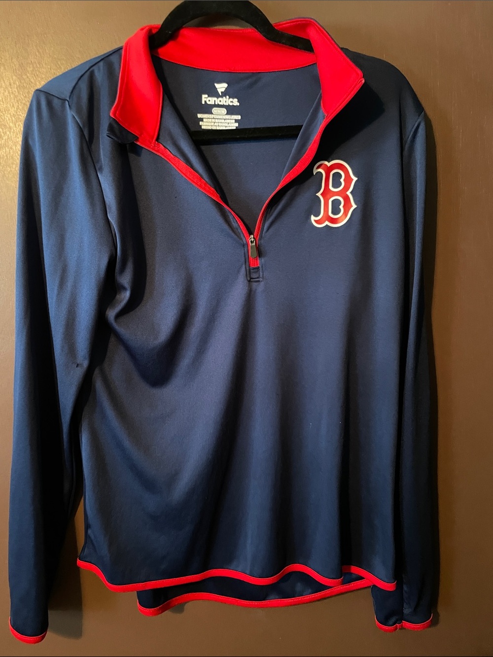 Fanatics women’s Navy and Red Boston 'B' Quarter-Zip Pullover